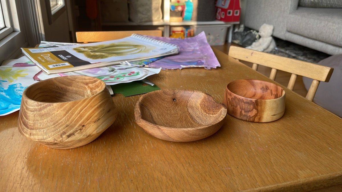 Three bowls on a table